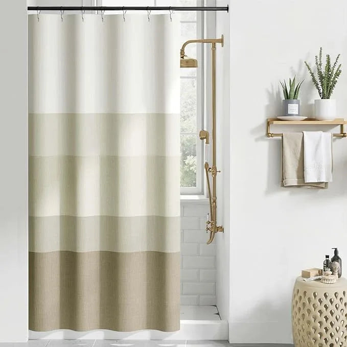jinchan Small Stall Shower Curtain 36x72 Inches Ombre Wood Taupe Striped Shower Curtains for Bathroom Gradual Color Waterproof Fabric Minimalist Modern Neutral with 7 Hooks - ModernBath