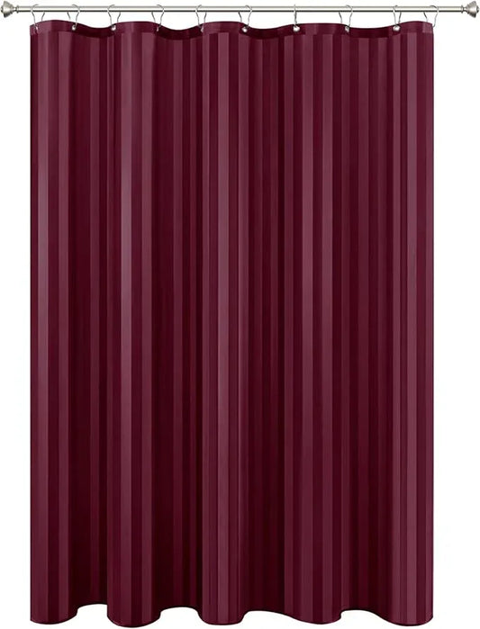 Biscaynebay Fabric Shower Curtain or Liner 72" by 72", Burgundy Water Repellent Damask Stripes Bathroom Curtains Machine Washable - ModernBath