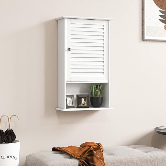 Giantex Bathroom Wall Mount Cabinet - Over The Toilet Storage Organizer with Single Door and Adjustable Shelf, Above Toilet Medicine Cabinet for Living Room, Kitchen, Hallway, Hanging Cabinet (White)