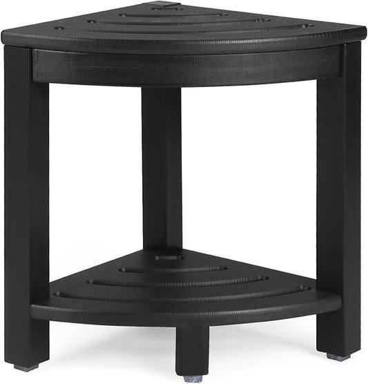 Apolimi HDPE Corner Shower Stool,Shower Bench Seat with Storage Shelf for Shaving Legs Plastic Spa Bath Step Foot Rest for Bathroom Small Place (Black)