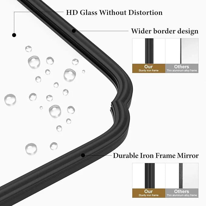 Ferytange 20X30 Inch Black Metal Framed Bathroom Mirror for Wall, Matte Black Bathroom Vanity Mirror, Rectangular Rounded Decor Mirror Anti-Rust, Tempered Glass (Black 20" x 30") - ModernBath