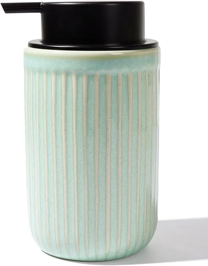 BosilunLife Dish Hand Soap Dispenser - Liquid Pump Soap Dispenser for Bathroom Deco Light Green 12oz Ceramic Kitchen Dish Dispenser with Rust-Proof Liquid Pump Modern Refillable Lotion Bottles - ModernBath