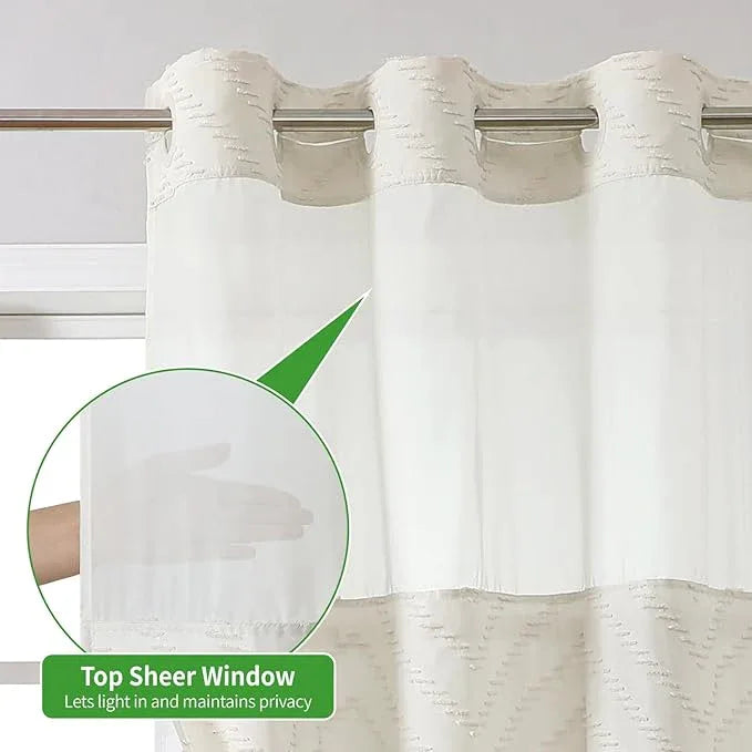 eachope No Hook Boho Farmhouse Shower Curtain with Snap-in Fabric Liner set-36Wx74H(72H),Cream Tufted Chevron Striped Hotel Grade Cloth Shower Curtains for Bathroom with Window,Water Repellent - ModernBath