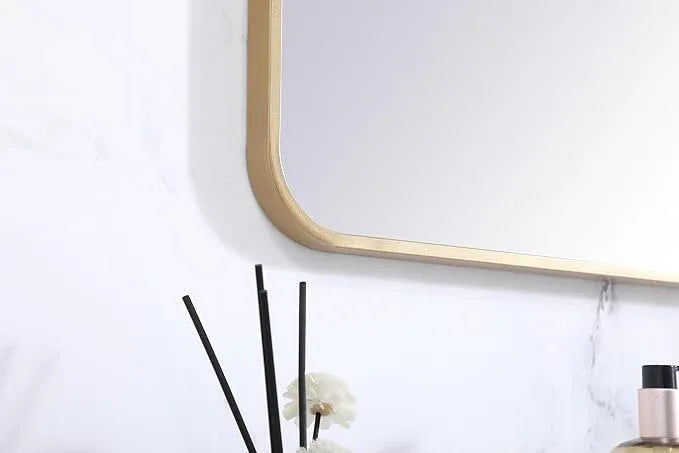 ARS Concepts Aura, Soft Corner Metal Rectangular Mirror 30X48 Inch in, Modern, Brass - ModernBath