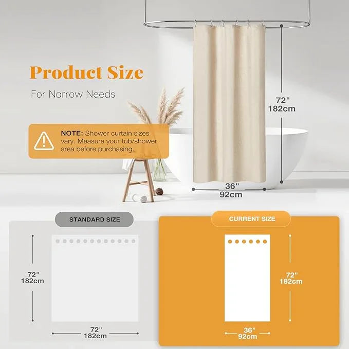 BTTN Stall Fabric Shower Curtain, 36 Inch Linen Textured Heavy Duty Small Cloth Shower Curtain Set with 6 Plastic Hooks, Narrow Hotel Luxury Weighted Shower Curtains for Bathroom(36"x72", Beige/Cream) - ModernBath