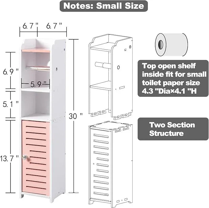 AOJEZOR Toilet Paper Holder Stand: Small Bathroom Storage Cabinet - Rose Dawn - White - ModernBath