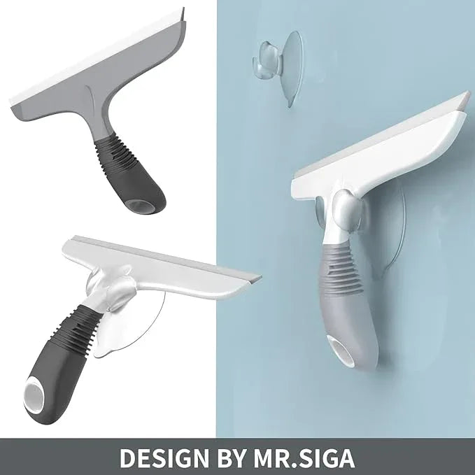 MR.SIGA Multi-Purpose Silicon Squeegee for Window, Glass, Shower Door, Car Windshield, Heavy Duty Window Scrubber, Includes Suction Hook, 10 inch, Gray & Black, 1 Pack - ModernBath