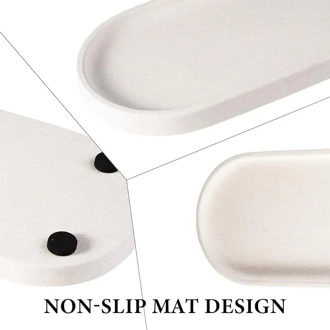 Koville Creamy White Marble Tray for Bathroom, 12"x6" Natural Luxury Marble Vanity Tray for Home Decor Countertop, Stone Oval Trays for Perfume & Jewelry Organizer, Stone Storage Trays - ModernBath