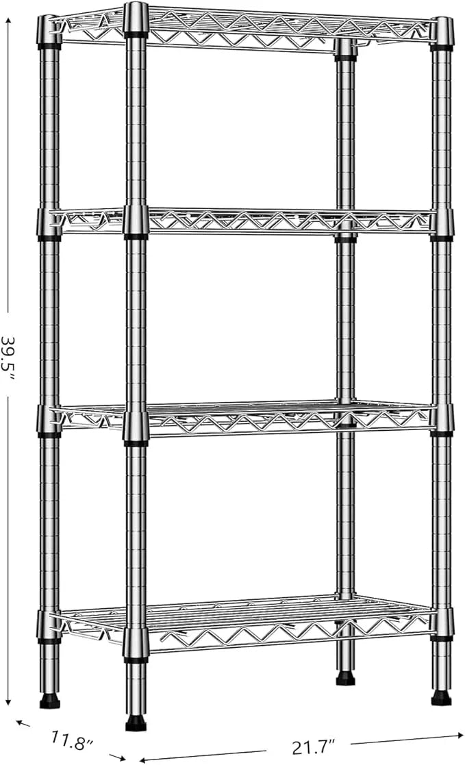 1000 lbs 4 Tier Shelf Metal Storage Shelves Wire Rack Closet Organizers with PP Board for Garage Kitchen Bathroom Laundry Chrome 11.8" D x 21.7" W x 39.5" H - ModernBath