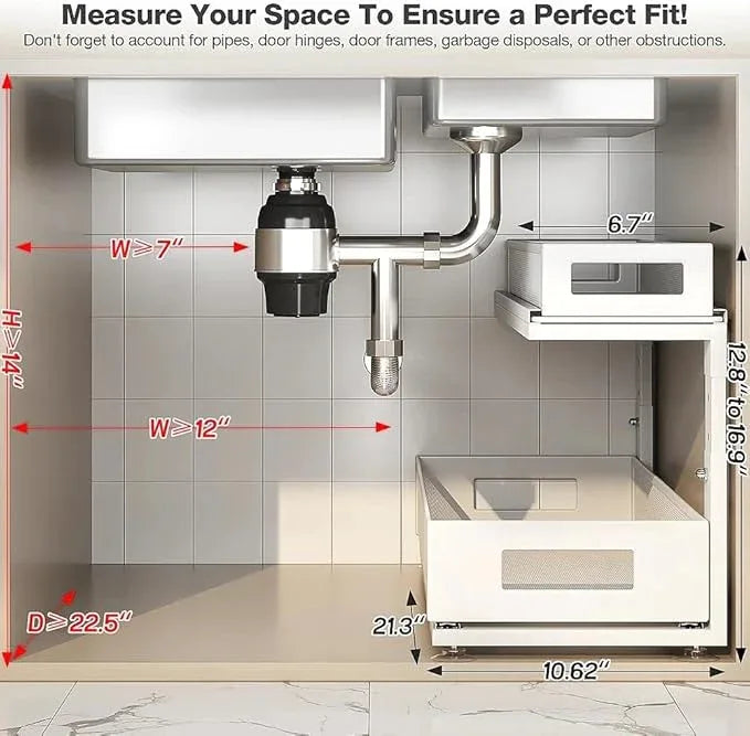 2 Pack 21.3IN-Depth Under Sink Organizer With Next-Gen Ball-Bearing Slides,2-Tier Pull Out Cabinet Storage,Height Adjustable Drawer Shelf for Bathroom,Kitchen,Laundry,Cabinet,Pantry-White - ModernBath