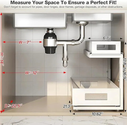 2 Pack 21.3IN-Depth Under Sink Organizer With Next-Gen Ball-Bearing Slides,2-Tier Pull Out Cabinet Storage,Height Adjustable Drawer Shelf for Bathroom,Kitchen,Laundry,Cabinet,Pantry-White - ModernBath