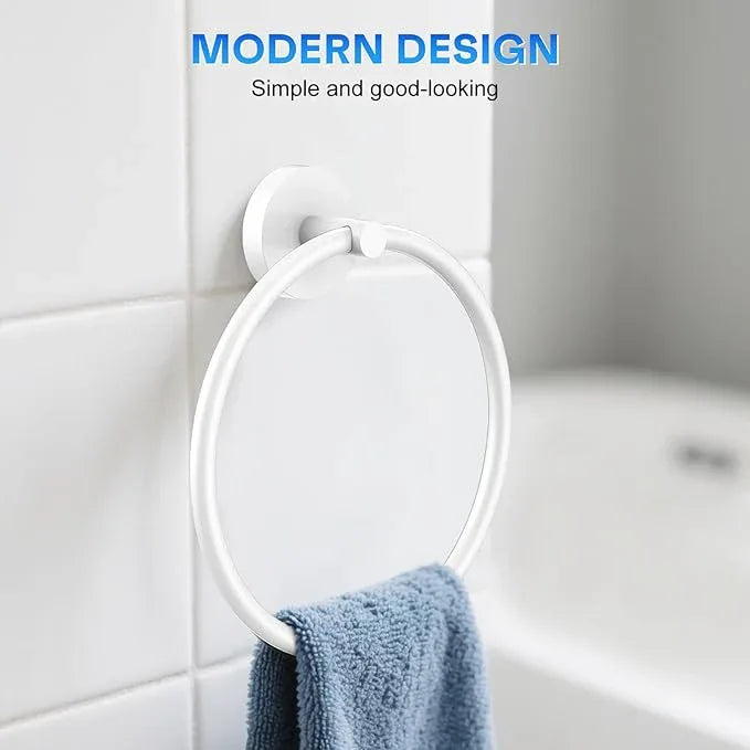 Hand Towel Holder Screw-in Stainless Steel Towel Ring for Bathroom Wall White Towel Hanger Round Towel Racks for Bathroom Decor and Accessories, 2 Packs - ModernBath
