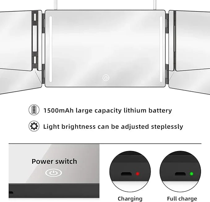 GLDDAO Three Way Mirror for Braiding Hair LED Lighted Trifold 360 Mirror for Women for Braiding Haircuts for Men Self Cut Shaving Barber Hair Cutting Tools - ModernBath