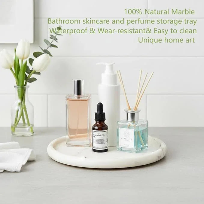 Marmor Real Natural Marble Bathroom Tray for Perfume, Candles, Jewelry Stone Vanity, Bathroom & Kitchen Counter Organizer and Home Decor (Calacatta Gold‌ Marble Round Plate(11.02 * 11.02 * 0.7)) - ModernBath