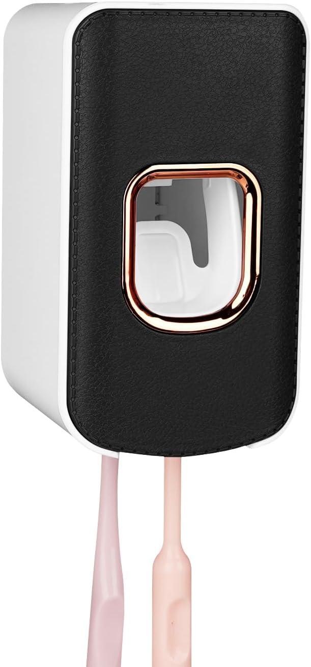 2 Slot Plastic Toothbrush Holder and Toothpaste Dispenser Wall Mounted, Automatic Toothpaste Squeezer, 2 in 1 Tooth Brush Toothpaste Organizer for Shower (Black) - ModernBath
