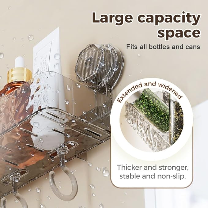 Corrugated Suction Cup Storage Holder, 2026 New Movable Shower Shelf Suction Cup,Shower Caddy Large Capacity Bathroom Organizer,No-Drill Wall-Mounted Storage Shelf (2PCS Clear)