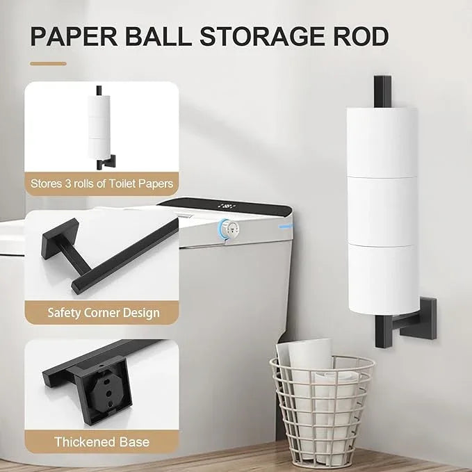 TQKAG 7-Pieces Matte Black Bathroom Hardware Accessories Set 23.6" SUS304 Stainless Steel Towel Bar Set Toilet Paper Spare Rolls Storage Holder Wall Mounted - ModernBath