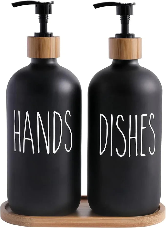 MOMEEMO Black Soap Dispenser Set, Contains Hand and Dish Soap Dispenser, Suitable for Kitchen Decor. (Black) - ModernBath