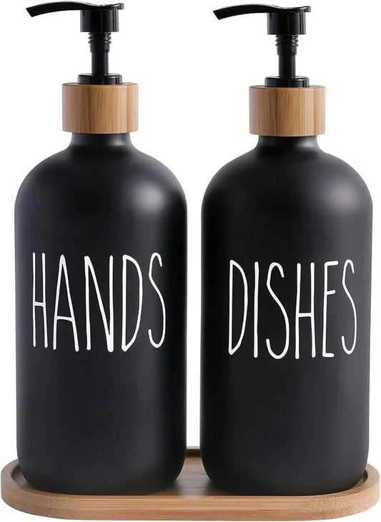 MOMEEMO Black Soap Dispenser Set, Contains Hand and Dish Soap Dispenser, Suitable for Kitchen Decor. (Black) - ModernBath