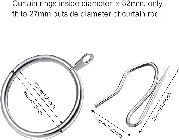 Hotop 30 Pcs Metal Drapery Curtain Rings 0.98/1.26/1.65 inch Interior Diameter and 30 Pcs Hanging Curtain Drapery Pin Hooks for Window Door Shower(Silver,32 mm) - ModernBath