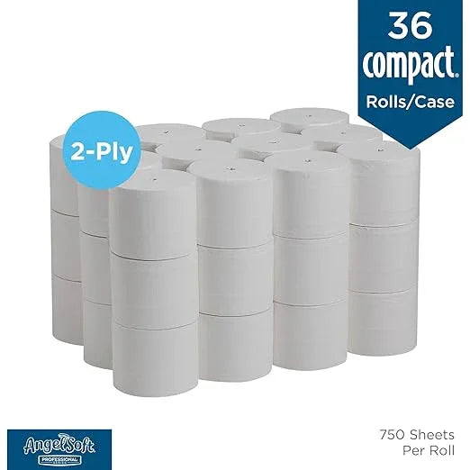Angel Soft Professional Series Compact Premium Embossed Coreless 2-Ply High-Capacity Toilet Paper by GP PRO, White, 19371, 750 Sheets Per Roll, 36 Rolls Per Case - ModernBath
