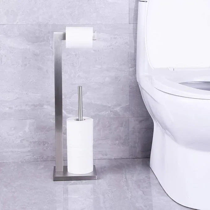 kimzcn Free Standing Toilet Paper Holder Stand with Reserve, Bathroom Tissue Dispenser Paper Roll Storage Holder Stand for Jumbo Roll, Stainless Steel Rustproof Brushed Finish - ModernBath