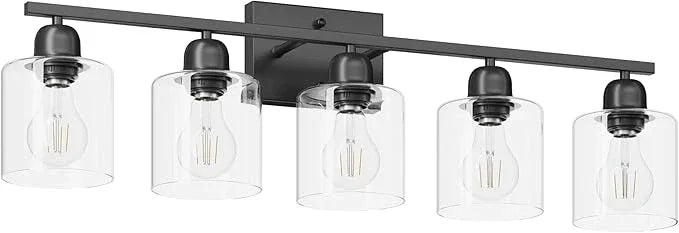 FAISHILAN Modern 5 Light Bathroom Vanity Light, 31 inch Black Bathroom Lights Fixtures, Vanity Lights with Clear Glass for Mirror Kitchen Living Room Hallway Cabinet Porch - ModernBath