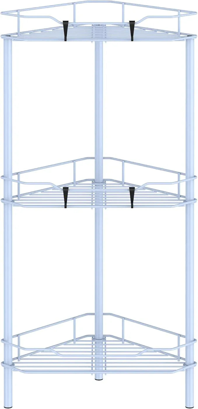 3 Tier Floor Standing Corner Shower Caddy Organizer Shelf with Hooks, Bathroom Shelves Stand Rack, Blue - ModernBath