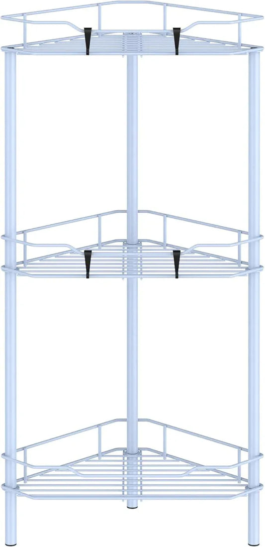 3 Tier Floor Standing Corner Shower Caddy Organizer Shelf with Hooks, Bathroom Shelves Stand Rack, Blue - ModernBath