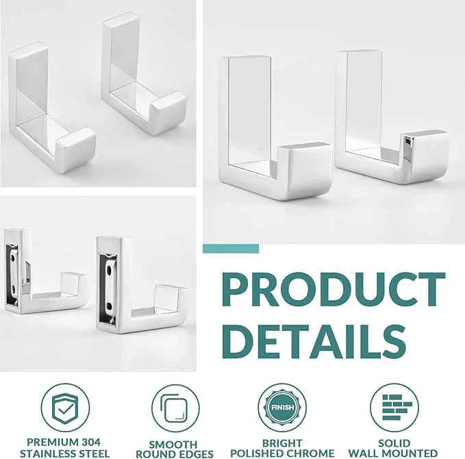 APLusee Polished Chrome Towel Hook 2 Pack, 304 Stainless Steel Robe Hook, Wall Mounted - ModernBath
