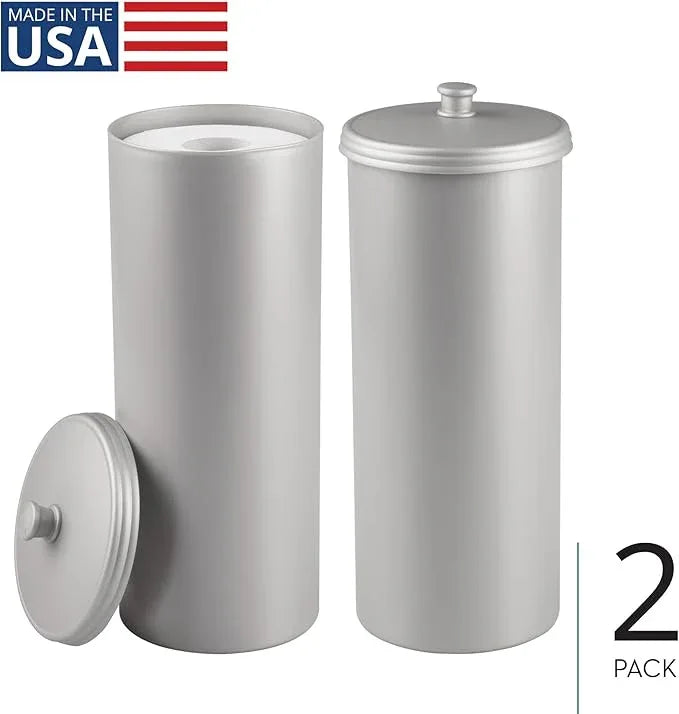 iDesign Freestanding Bathroom Toilet Paper Storage Holder with Lid for 3 Extra Rolls, 2-Pack, Silver - ModernBath