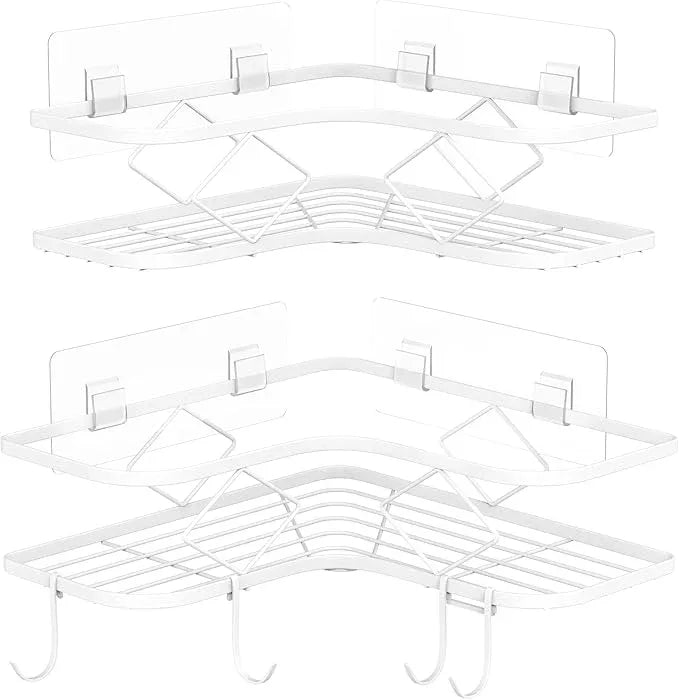 Shower Caddy, 2 Pack Corner Organizer Shelf, Rustproof Wall Mount Shower Storage Rack, No Drilling, 40 lbs Capacity (Glossy White) - ModernBath