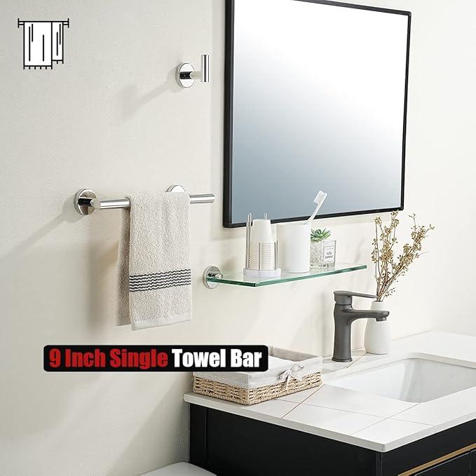 JQK Chrome Towel Bar, 12 Inch 304 Stainless Steel Thicken 0.8mm Towel Rack Bathroom, Towel Holder Polished Finished Wall Mount, Useable Length 9 Inch, TB110L9-CH - ModernBath