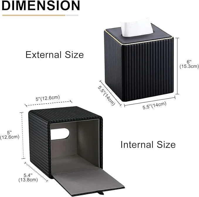 KINGFOM Tissue Box Cover, PU Leather Square Tissue Box Holder for Kleenexs with Magnetic Bottom Cover for Facial Tissues/Napkins, Office & Living Room Decor Box Black - ModernBath