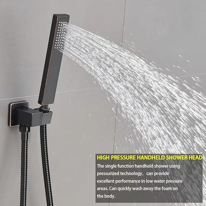 Heable Oil Rubbed Bronze Shower System 12 Inches Bathroom Luxury Rain Shower Head with Handheld Combo Set Wall Mounted High Pressure Rainfall Shower Head System Shower Faucet with Valve and Trim Kit - ModernBath