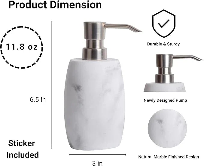 Clasin Home Resin Hand Soap Dispenser, Refillable Soap Dispenser with White Marble Look and Metallic Pump, Waterproof Bottle Labels for Bathroom Kitchen Dish Hand Wash Shower Lotion Shampoo (12 Oz) - ModernBath