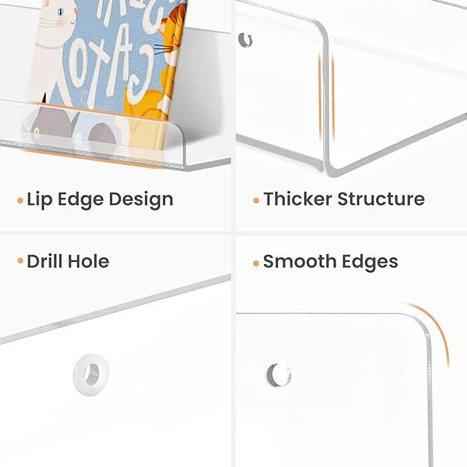 upsimples 6 Pack Acrylic Shelves for Wall Storage, 15" x 4“ Floating Bookshelves for Kids, Display Shelf Organizer for Bathroom, Bedroom, Living Room, Kitchen, Room Decor, Clear - ModernBath