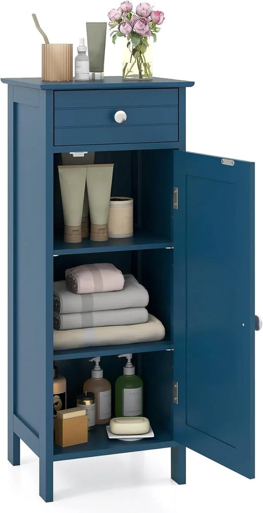 GLACER Bathroom Floor Cabinet, Multifunctional Storage Cabinet with 2 Adjustable Shelves, Space-Saving Storage Organizer, Ideal for Bathroom, Living Room, Kitchen (Blue) - ModernBath