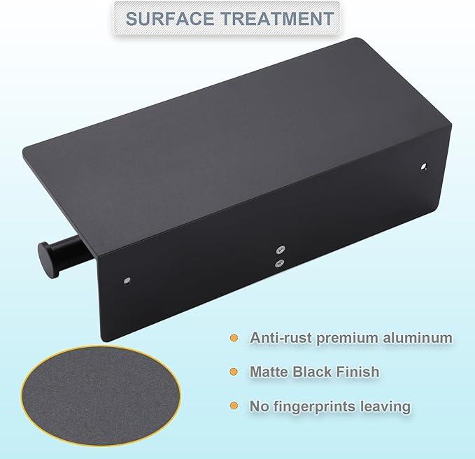 Toilet Paper Holder - Double Rolls Toilet Tissue Holder with Phone Shelf for Bathroom - TP Roll Holder with Wipes Storage, Wall Mounted by Adhesive Pad No Drilling or Screw - Matte Black - ModernBath