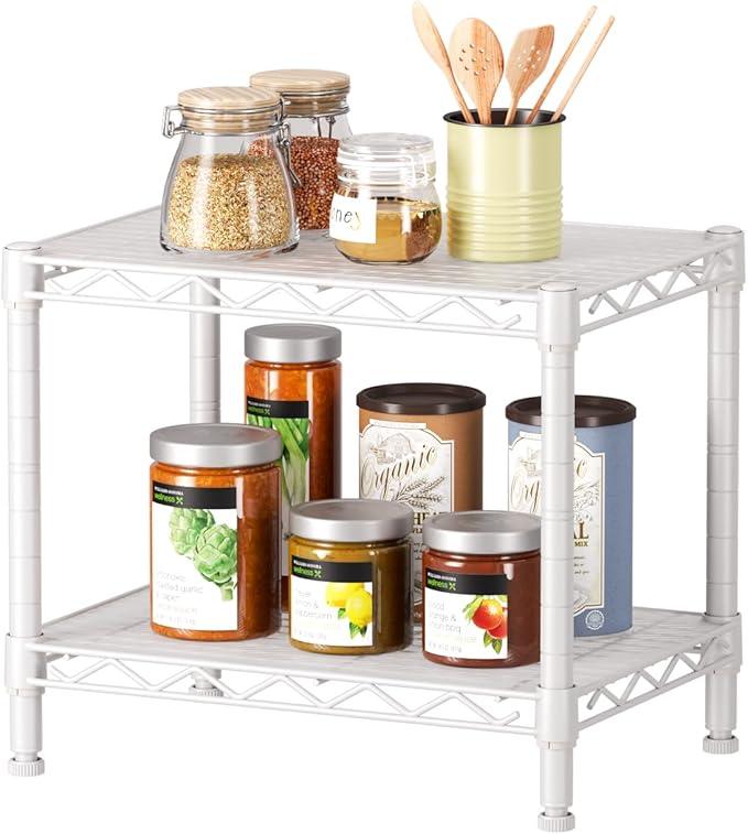 SINGAYE 2 Small Shelves Kitchen Storage Shelf Wire Shelving Unit Metal Shelf Adjustable Organizers Storage Shelving for Office Pantry White 12" D X 18" W X 12" H - ModernBath