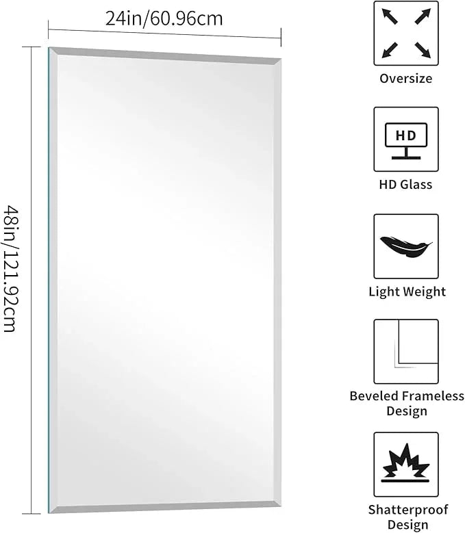 KOCUUY Beveled Mirror, 24x48 Inch Frameless Bathroom Mirror for Over Sink, Upgraded Shatterproof Beveled Unframed Design Mirror for Bathroom, Bedroom, Hang Horizontal/Vertical - ModernBath