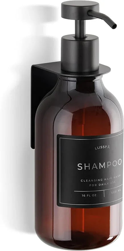 Shampoo & Conditioner Dispenser - Shower Soap Dispenser Wall Mounted - 16.9 Oz Plastic Bottle with Pump & Holder - Shampoo Dispenser - Shower Dispenser Chamber No Drill (1 X Amber/Black) - ModernBath