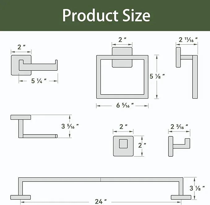 Bubxo 10-Pieces Matte Black Bathroom Accessories Set, 24 Inch Bathroom Hardware Set, SUS304 Stainless Steel Bath Towel Bar Set, Towel Racks for Bathroom Wall Mounted - ModernBath
