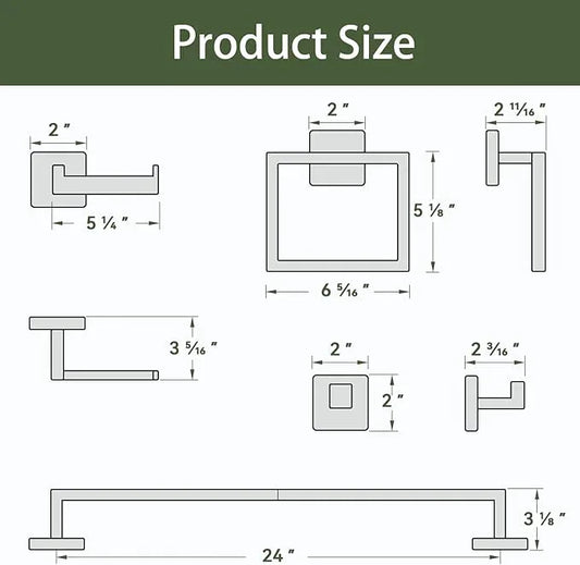Bubxo 10-Pieces Matte Black Bathroom Accessories Set, 24 Inch Bathroom Hardware Set, SUS304 Stainless Steel Bath Towel Bar Set, Towel Racks for Bathroom Wall Mounted - ModernBath