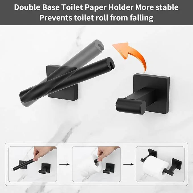 Matte Black Towel Bar Set, 5 Pieces Double Dase Toilet Paper Holder Bathroom Hardware Set, 23.6 Inch Stainless Steel Towel Racks for Bathroom Wall Mounted - ModernBath