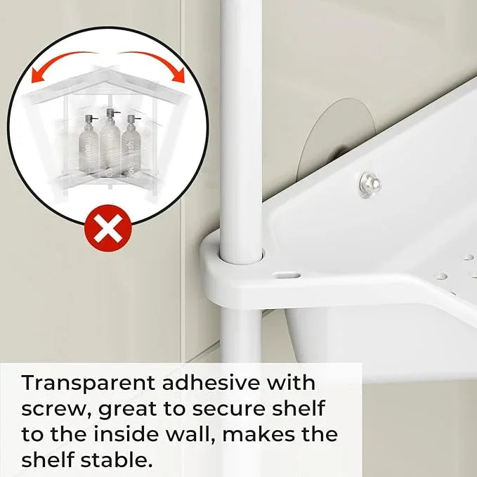 ODesign 2 Tier Floor Standing Corner Shower Caddy Organizer Plastic Metal Splicing Shelf Storage Rack for Bathroom White - Rustproof - ModernBath
