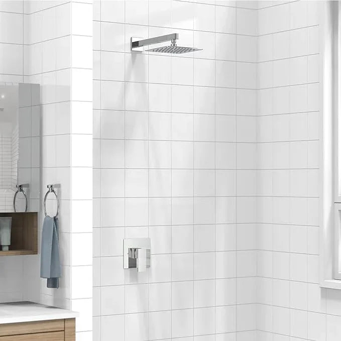 SunCleanse Shower Faucet Set with Valve, 8 Inch Square Shower Head and Handle Set, Single Handle Shower Trim Kit with Extra Long Shower Arm, Polished Chrome - ModernBath