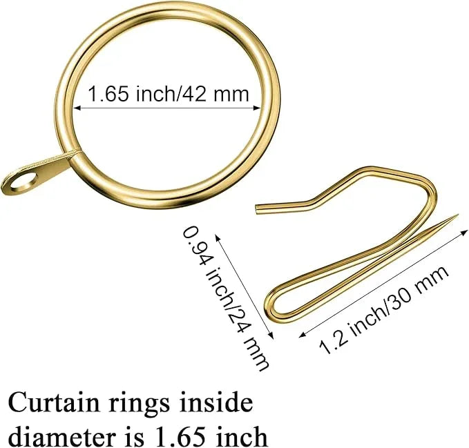 Qunclay 100 Set 1.65 Inch Metal Curtain Rings with Eyelets Curtain Hooks for Drapes and Metal Curtain Drapery Pin Hooks for Window Door Shower Curtain Rings (Golden) - ModernBath