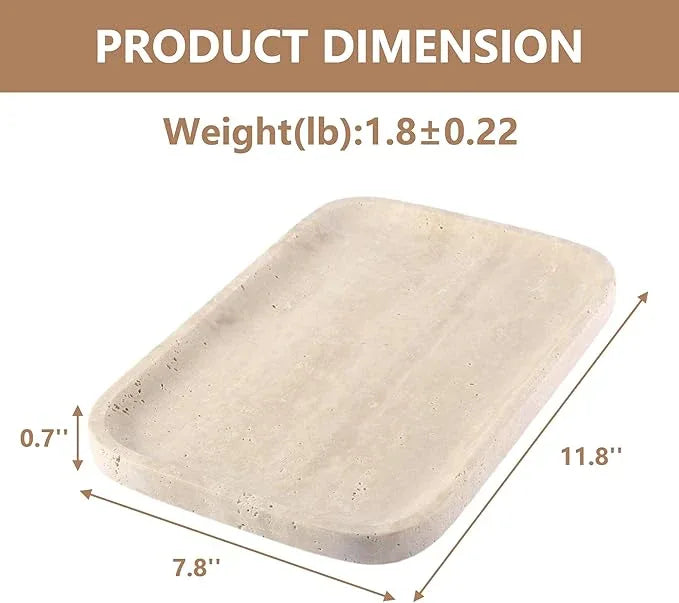 Marble Vanity Tray for Dresser Organizer, Travertine Bathroom Tray Countertop, Beige Decorative Serving Trays, Kitchen Sink Storage, Jewelry & Perfume Holder(Travertino Romano) - ModernBath