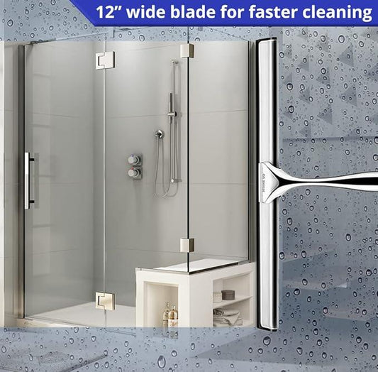 HOME SO 12” Shower Squeegee in Chrome Finish; Effective Rubber Blade Squeegee for Windows, Glass Shower Doors, Car Windshield, Mirrors, Tile Walls, Kitchen Surfaces and More - ModernBath